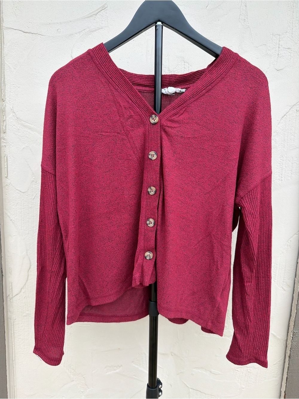 Pink Rose Ribbed Knit Top - Wine